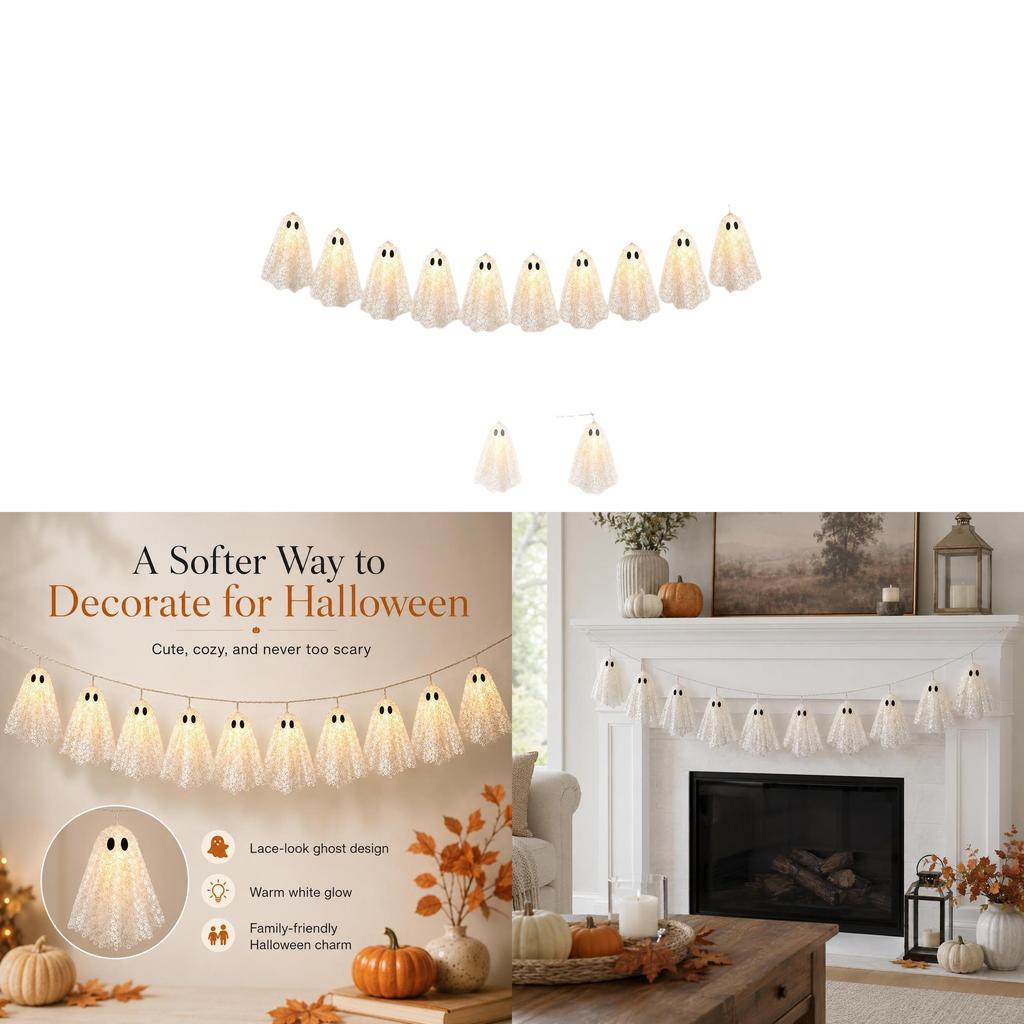 Ghost Garland Led Lighted Lace For Halloween Party Decor And Gift Giving