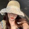 Lace Bow Straw Hat Crochet Beach Fisherman Hat Elegant Sunscreen Bucket Hat  Summer