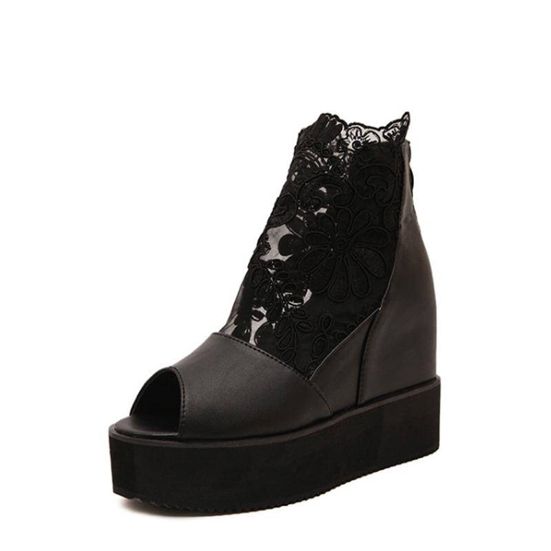 Women's Sweet Lace Peep Toe Wedge Sandals with Hidden Heel