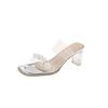 Cool Slippers Women's Thick Heel Slippers Women's Outer Wear Summer Internet Celebrity Fashion Belt with One Word Transparent High Heel Crystal One W