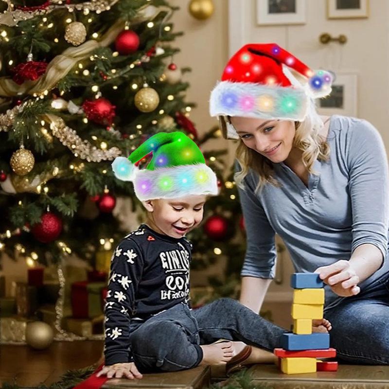 Colorful Light-Up Plush Christmas Hat for Adults – Festive & Warm Party Decoration