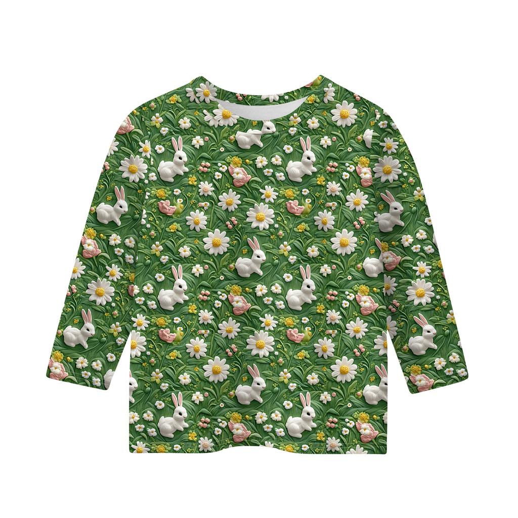 Print Tops For Youth Girls Round Neck 3/4 Sleeves T-Shirts Trendy Tops Outfit Tees