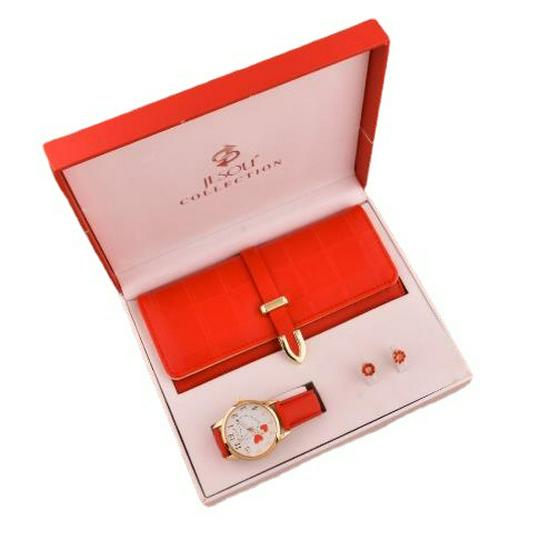 Trendig Damplånbok, Klocka & Örhängen Presentförpackning (3-delad)