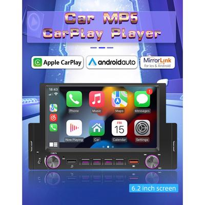 6.2 Inch 1Din Wire&Wireless CarPlay Android Auto Screen Radio Car Stereo BT MP5 Car Play 2USB Audio System Car Accessories