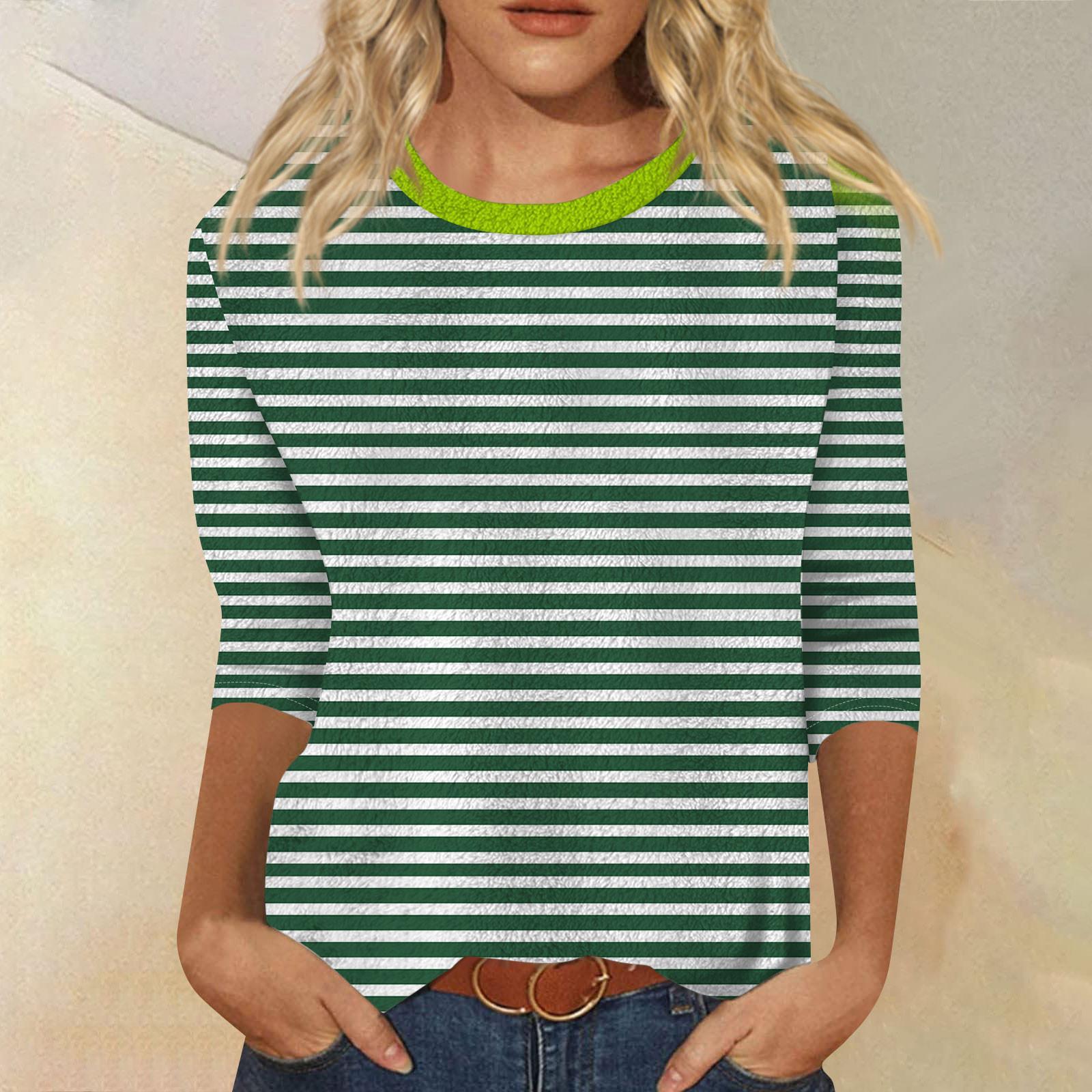 

Женский модный повседневный однотонный топ с круглым вырезом и рукавом семь четвертей S зелёный