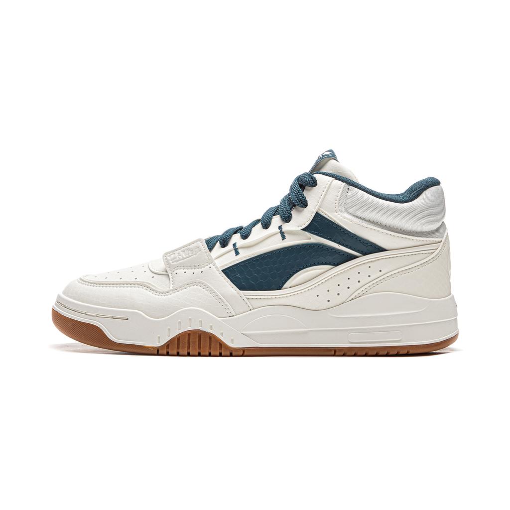 Li Ning Yue Bai Hi Casual Versatile Thick Sole Non-Slip Wear-Resistant Breathable High-Top Skate Shoes Men Sneakers White Green AGCU347-1