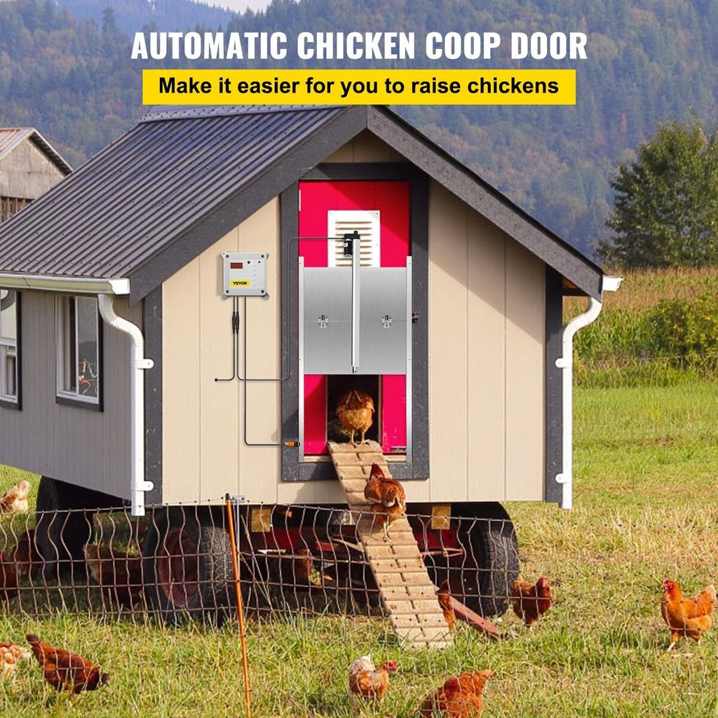 Automatic Chicken Coop Door, Timer and Light Sensor Chicken Door Opener, 12V 66W Chicken Coop Door, Electric Poultry Door Opener Kit with Infrared