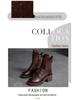 Shanghai Jie Zhou Herbstliche Stiefeletten mit runder Zehenpartie, Blockabsatz, aus Rindsleder, modische Martin Boots mit seitlichem Reißverschluss – Mittelhohe Stiefeletten
