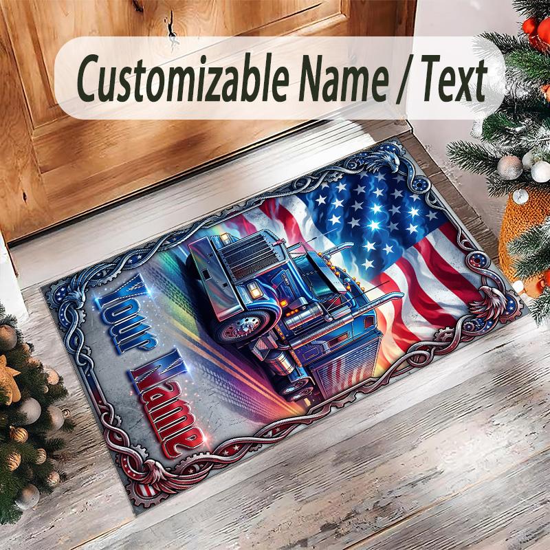 Truck Theme Crystal Velvet Floor Rug Personalized Custom Name Text Warm Carpet Home Decoration
