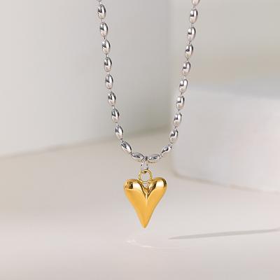 Colar Corrente de Contas com Pingente de Coração em Aço Inoxidável Banhado a Ouro 18K para Mulheres Símbolo de Amor Hipoalergênico Joia Delicada Presente