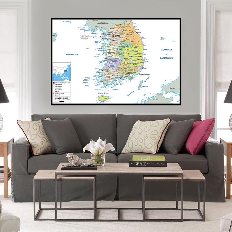 English Map South Korea Map Administrative Map Canvas Painting Living Room Home Decoration Children School Supplies