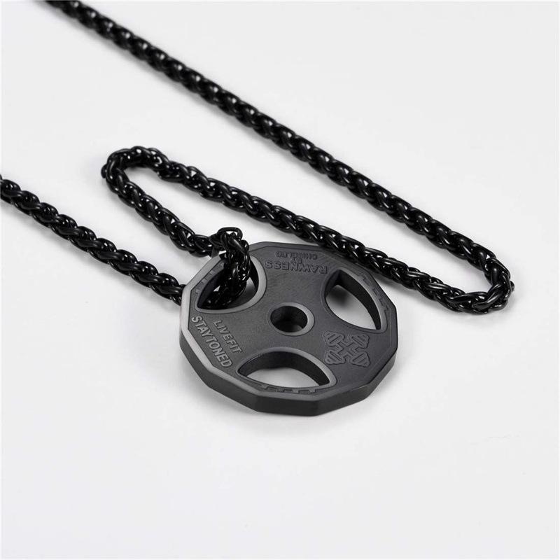 Nouvelle Barre d'Haltères Fitness Haltères Disques Accessoires Collier Pendentif Homme Bijoux