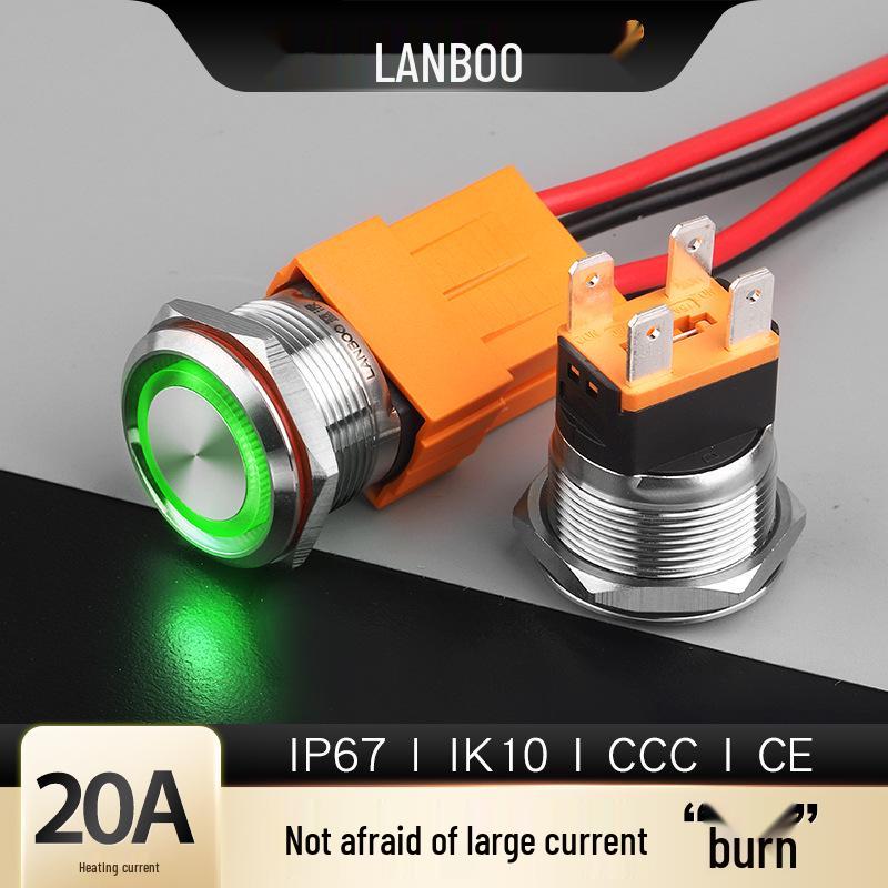 Blue Wave 22C Metal High Current 20A Waterproof Stainless Steel Button Switch with Light