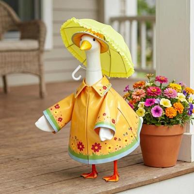 1 Set Porch Goose Outfit Waterproof Goose Raincoat Hat And Umbrella Summer Goose Floral Costume Fits 23 Inch Lawn Goose Statue