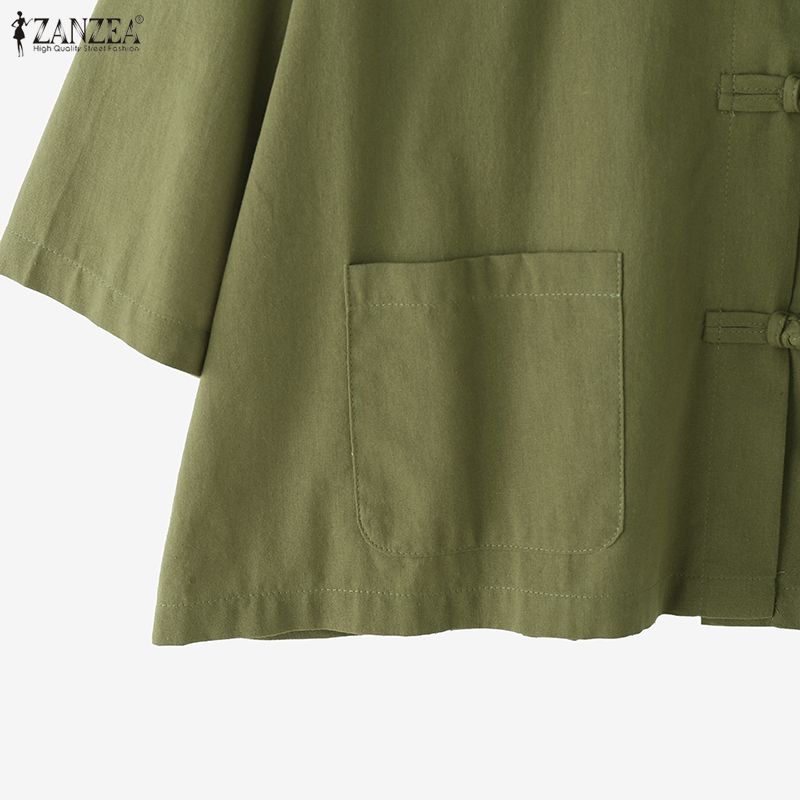 ZANZEA Women Summer Turn Down Collar Loose Half Sleeve Cotton Blouse
