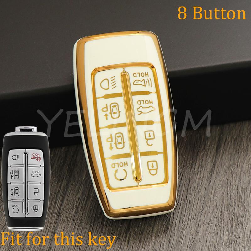 Soft Tpu Car Key Case For Genesis Key Fob Cover Keychain For Hyundai Gv80 Gv90 G70 G80 G90 Gv70 8 Buttons Accessories