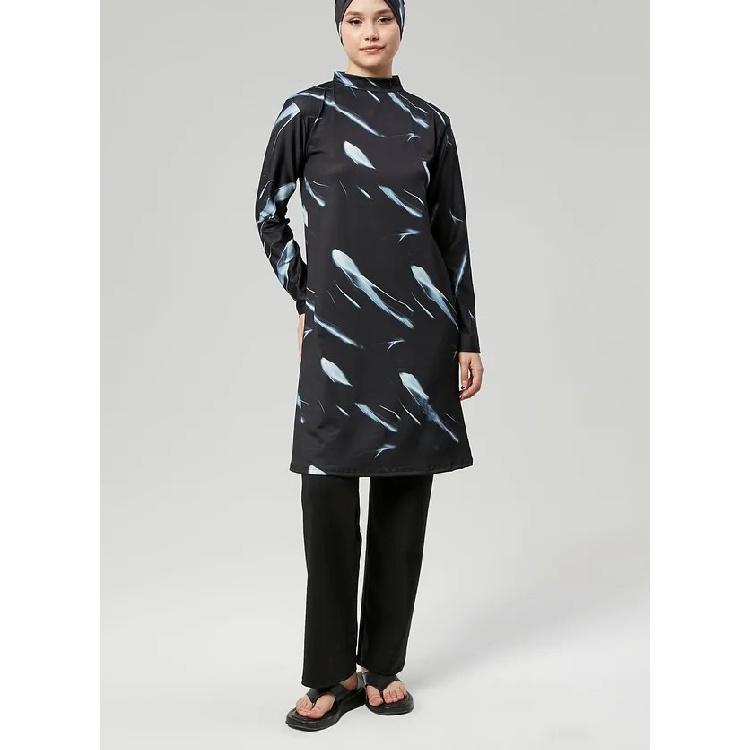 New Green 2 Piece Set Muslim Women Modest Muslim Floral Print Swimwear Full Coverage Swimsuit Islamic Hijab Beachwear Burkini Swimsuit (without