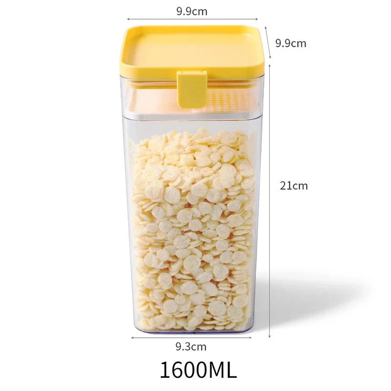 Transparent Sealed Plastic Food Storage Container for Kitchen Refrigerator, 500/1000/1600ML Noodle Box, Multigrain Storage Tank