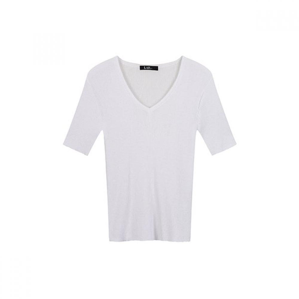 Lap V Neck Ribbed Short sleeVe Knit Ar2kh441 WH (white)/FF