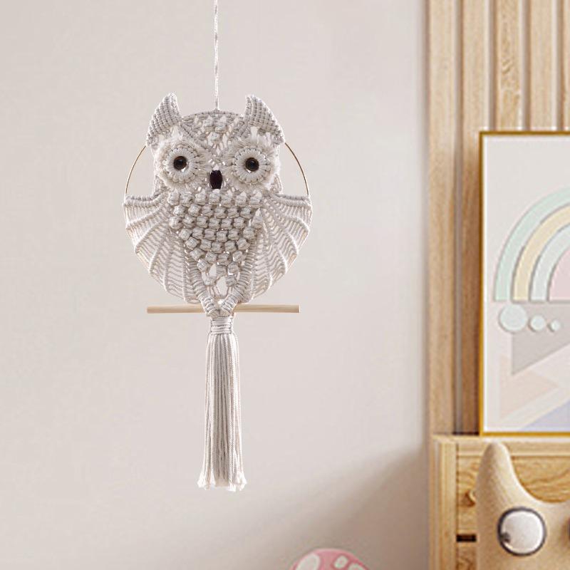 Owl Carpet Decoration Hanging Decor Home Decor Wall Hanging Handmade Weaving Room Decoration White Cotton Bedroom Living Room