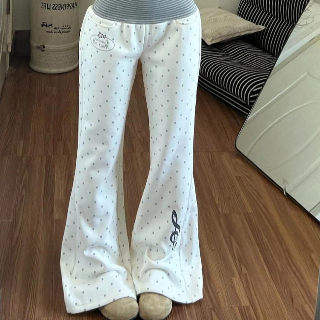 Spring Fashion Casual White Polka Dot Slim Trousers Women Hot Girl New Striped Thin Straight Leg Pants Japanese Patchwork Mopping Pant