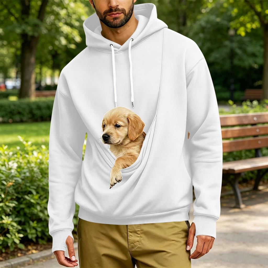 Men's Loose Fit Long Sleeve Hoodie with Thumbholes, Large Pocket and Pet Pocket