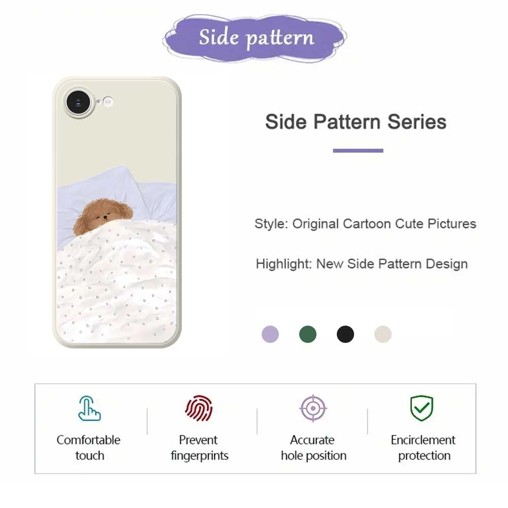 For iPhone 16e Case Cute Sleeping Dog Pattern Printing Straight Edge TPU Phone Back Cover