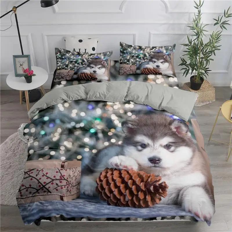 Dog Cute Samoyed Bedding Set Boys Girls Twin Queen Size Smiling Angel  Lovely Puppy Duvet Cover Pillowcase Bed Kids Adult