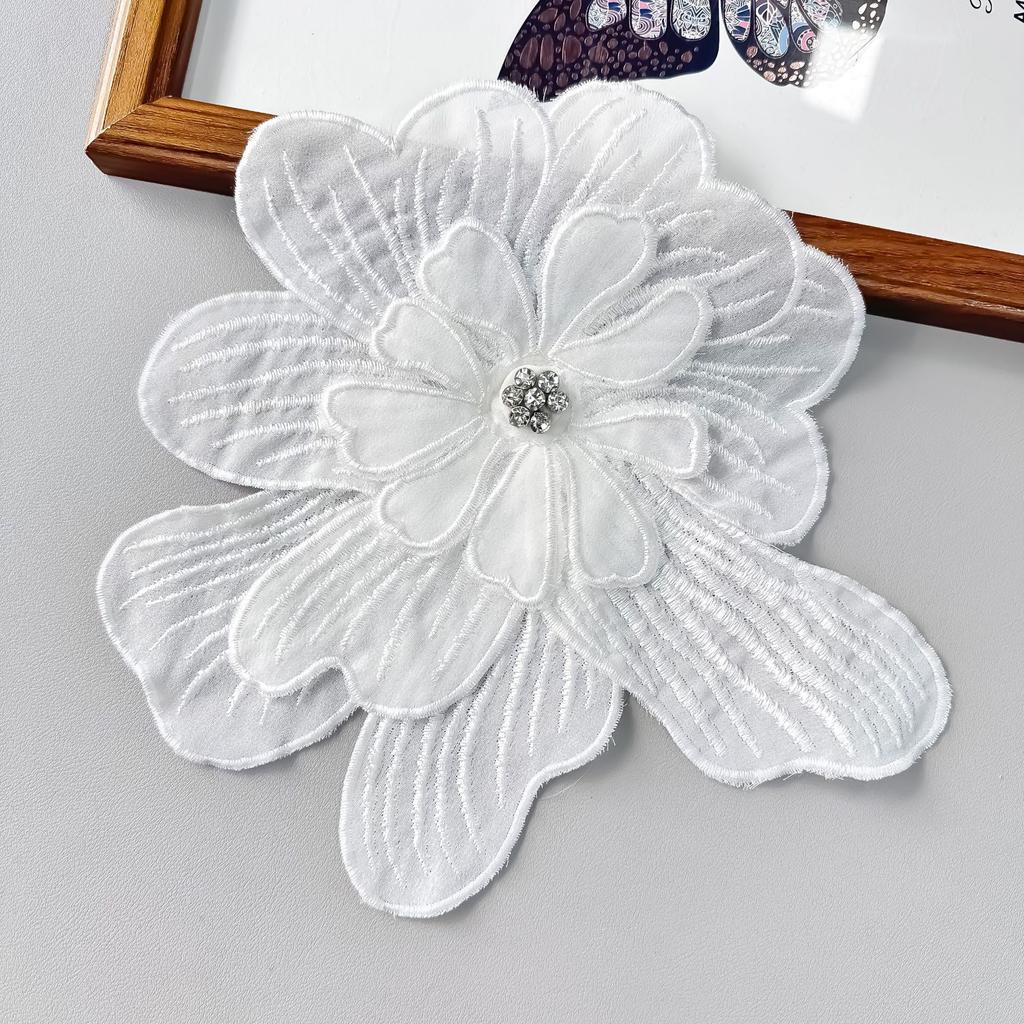 Black And White Two-Color Embroidery Nail Drill Multi-Layer Flower Clothing Wedding Dress Denim Jacket Decorative Accessories