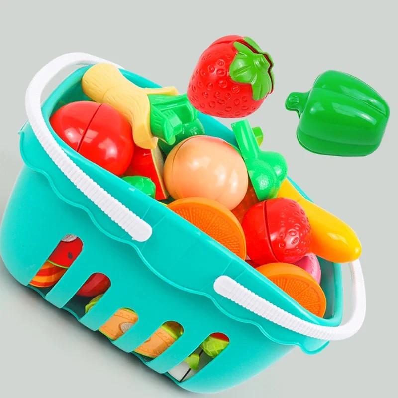 Kitchen Play House Toy Set Simulation Basket Fruit Vegetable Food Cutting Game Educational Kids Montessori Learning Girls Toy