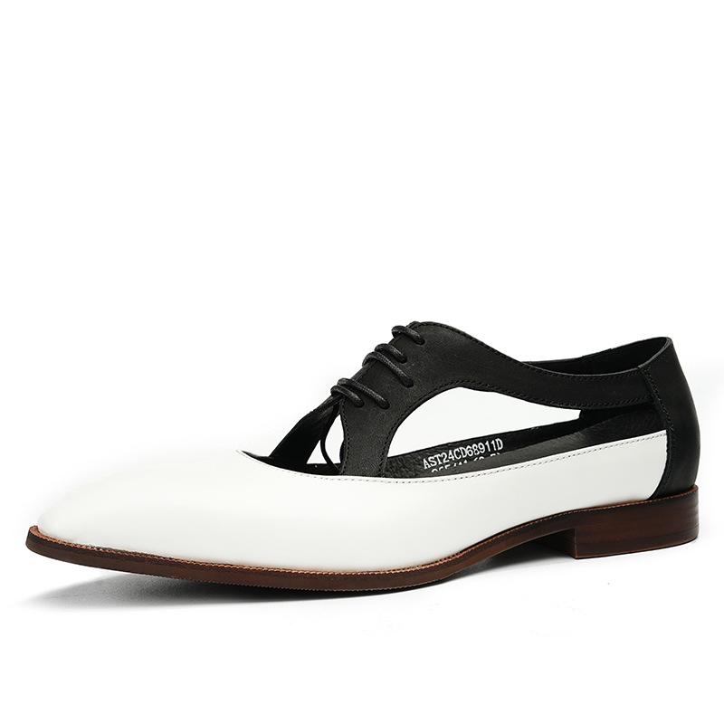 Sandalen Herren Leder Hohl Sommer Britische Mode Business Casual Eckiger Zeh Weiche Sohle Weiße Lederschuhe