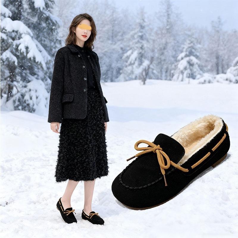 New Women's Shoes with Fleece, Flat, One-foot Thick Fleece Warm Cotton Shoes