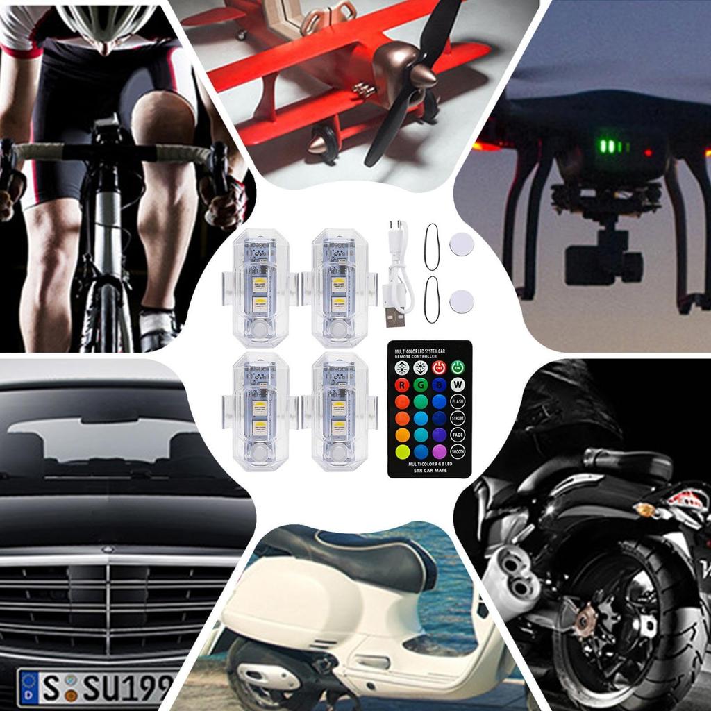 Wireless Flashing Lights, Motorcycle RGB Light, LED Anti-Collision Lights with Remote for Car and