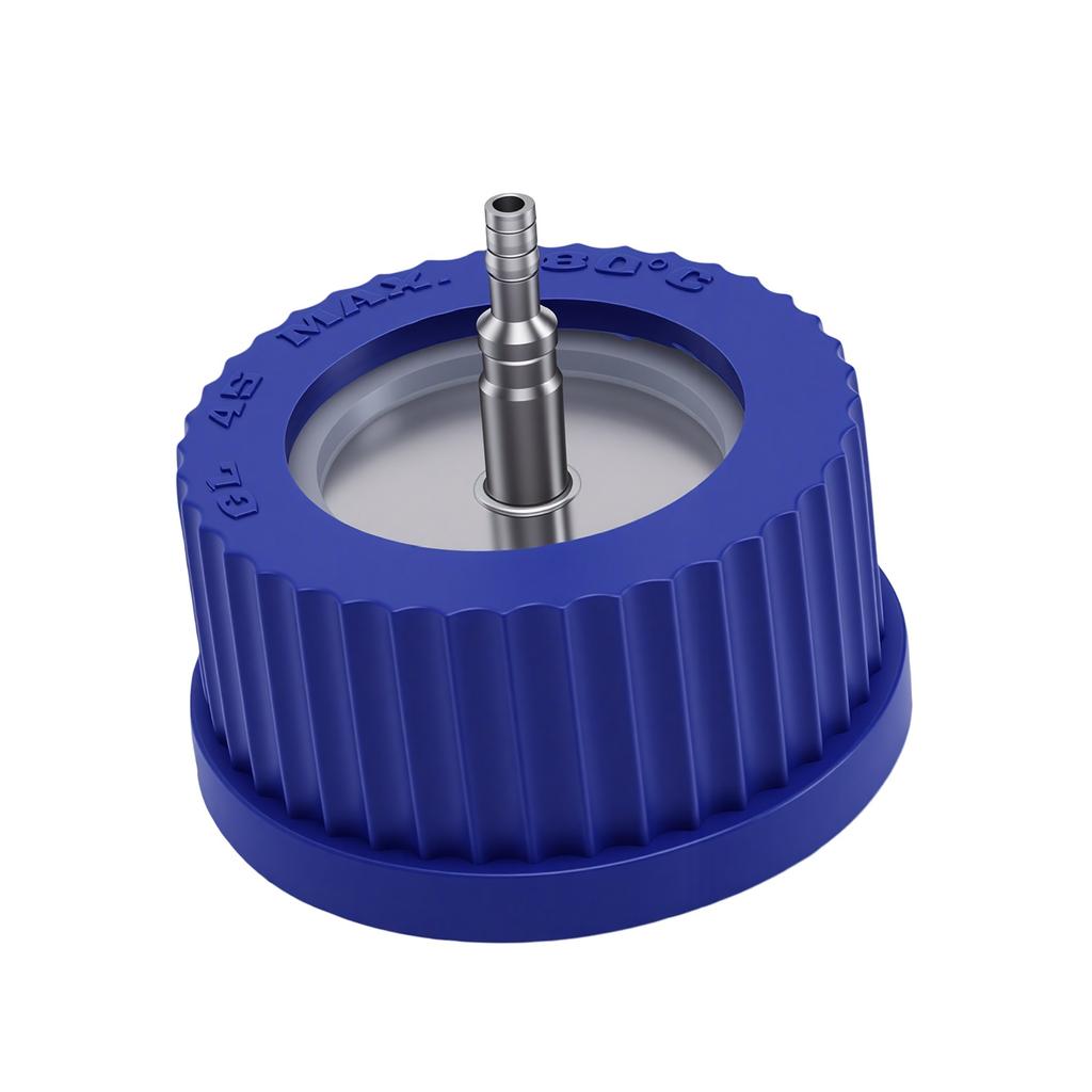 GL45 Safety Bottle Cap with 1 Port 304 Stainless Steel Connector Liquid Mobile Phase Filling Cap 4 6mm Diameter Small