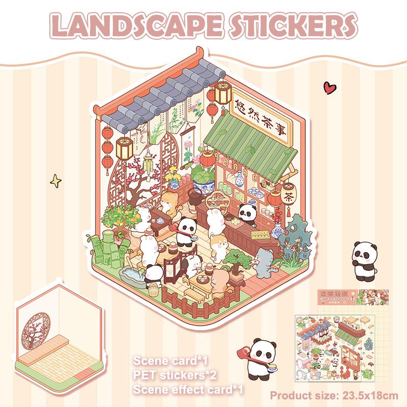 1Set Cartoon Cute Landscape Stickers Cabin Scene Diy Game Stickers Hand Account Decoration Stickers Creative Diy Stickers