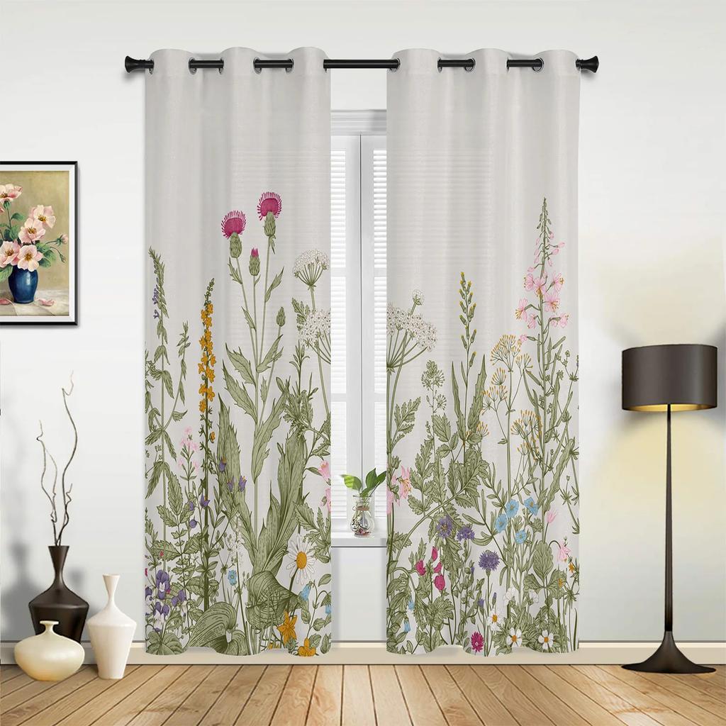 Aquarellmalerei Blumen Blätter Weiße Vorhänge für Schlafzimmer Wohnzimmer Vorhänge Küche Kinder Fenster Vorhang Wohnkultur