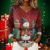 Women's Christmas Print Casual V-Neck Long Sleeve Top