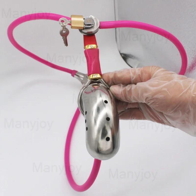 Male Chastity Belt Stainless Steel Chastity Cage with Removable Anal Bead Plug Thigh Ring Metal Bra Slave Penis Restraint Device