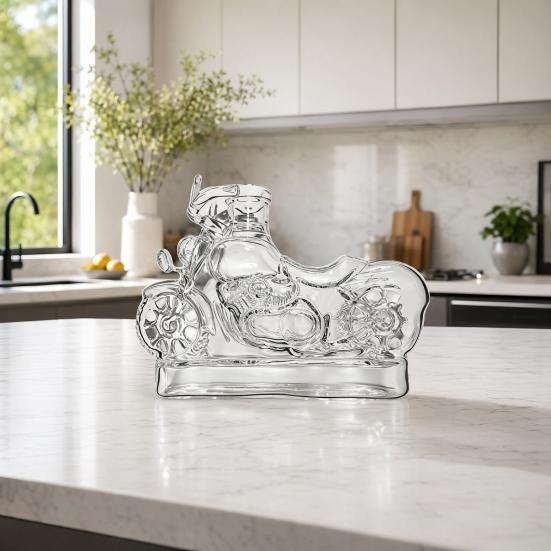 Motorcycle Whiskey Decanter, Borosilicate Glass Wine Bottle with Stopper, 380ml Creative Liquor Dispenser for Home Bar Decor Gift