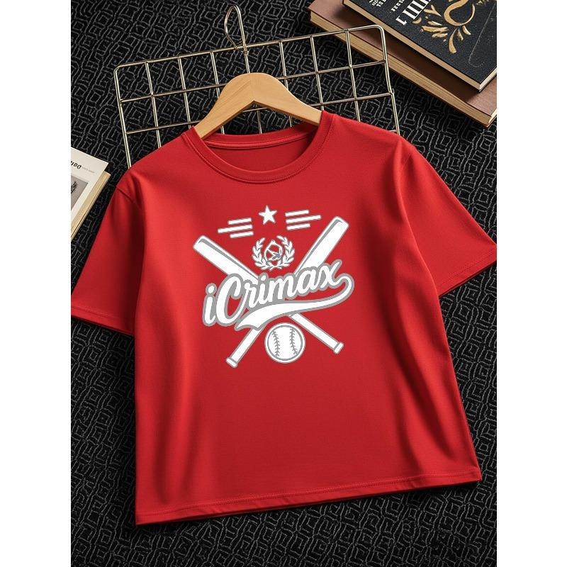 European Sizes Boys' Creative T-Shirt Featuring a Baseball Bat Star Design, Made of Comfortable, Perfect for Casual Wear In The Summer