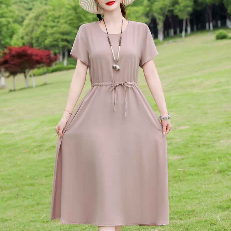 Elegant Women's Summer Dress Plus Size Short Sleeve Casual Long Dresses Vintage Clothes