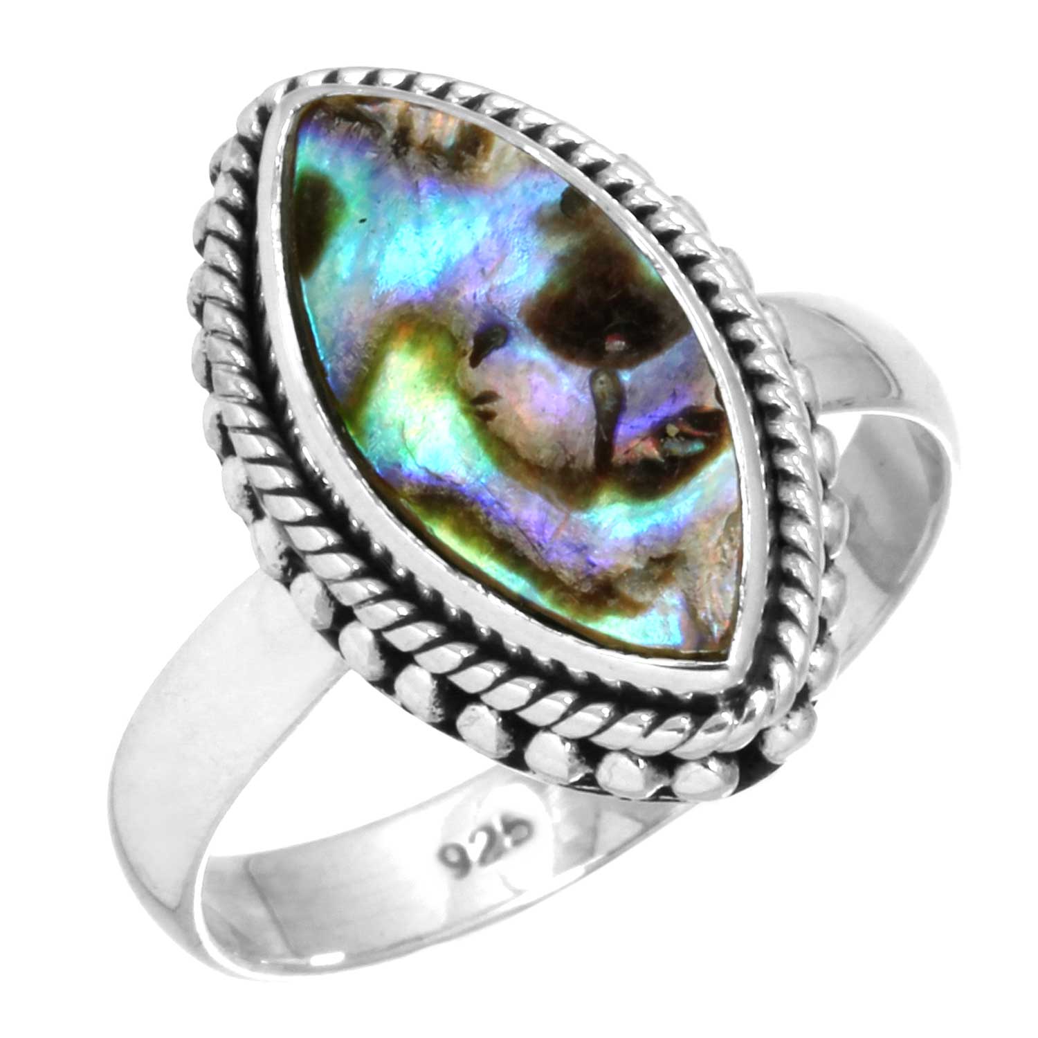 

Кольцо из стерлингового серебра 925 пробы, женское ювелирное изделие ручной работы с драгоценными камнями, свадебный подарок, аквамариновый халцедон, ракушка-ушка, синий солнечный камень, лабрадорит, пренит, мода 8