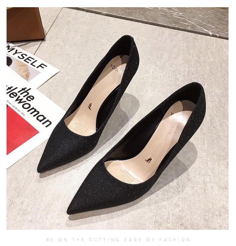 Gold High Heels Women's Little Fresh Princess Shoes Versatile Girl Silver Sequined Stiletto Pointed Shoes