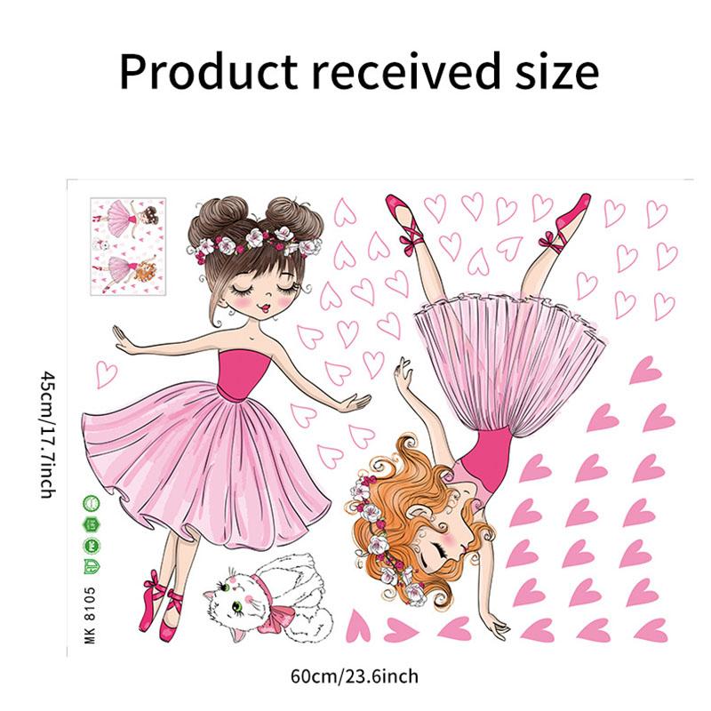 Cartoon Ballet Dancing Cat with Heart Stickers for Girls Room Wall Decor Kids Bedroom Nursery Removable Wall Art