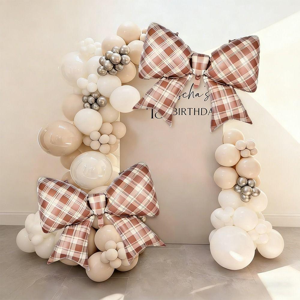 2Pcs /12Pcs New 18inch Bow Foil Balloon 38inch Cream Bow Aluminum Foil Balloons Brown Plaid Balloon Decoration Baby Shower