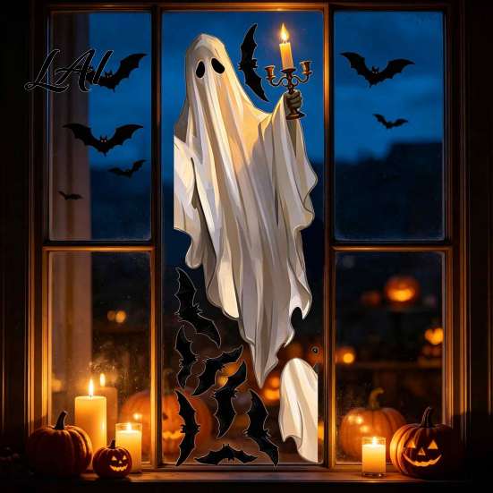 PVC Glass Clings for Bedroom Halloween Ghost Window Stickers Removable Wall Decals Peel And Decorative Stickers Clean Surfaces Stick Self-Adhesive