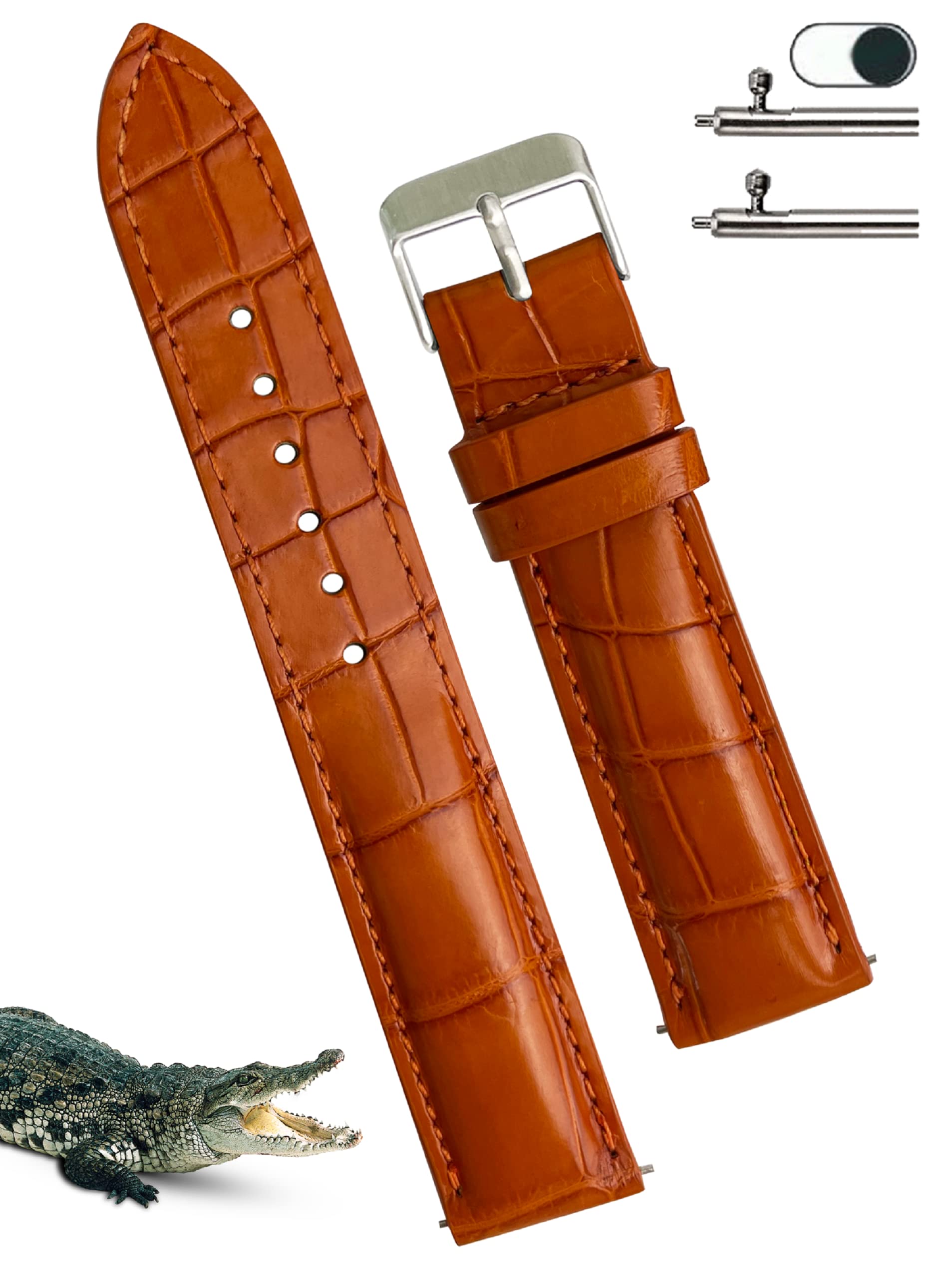 

[vietnamcreations] 20mm Orange Crocodile Watch Strap, Quick Release, Crocodile Leather Replacement Watch Band, Handmade Men s Watch Band with Wrist