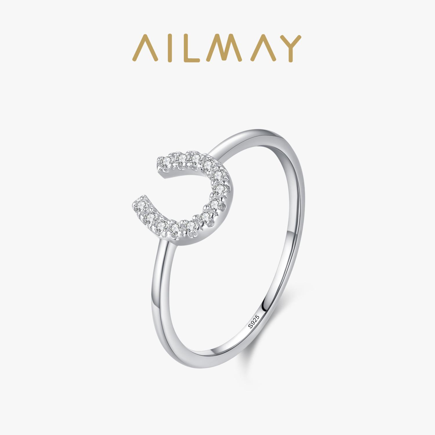 

Ailmay 925 Silver Fashion U Shape Hollow out Hoop Sparkling CZ Finger Ring For Women Wedding Engagement Fine Jewelry 8