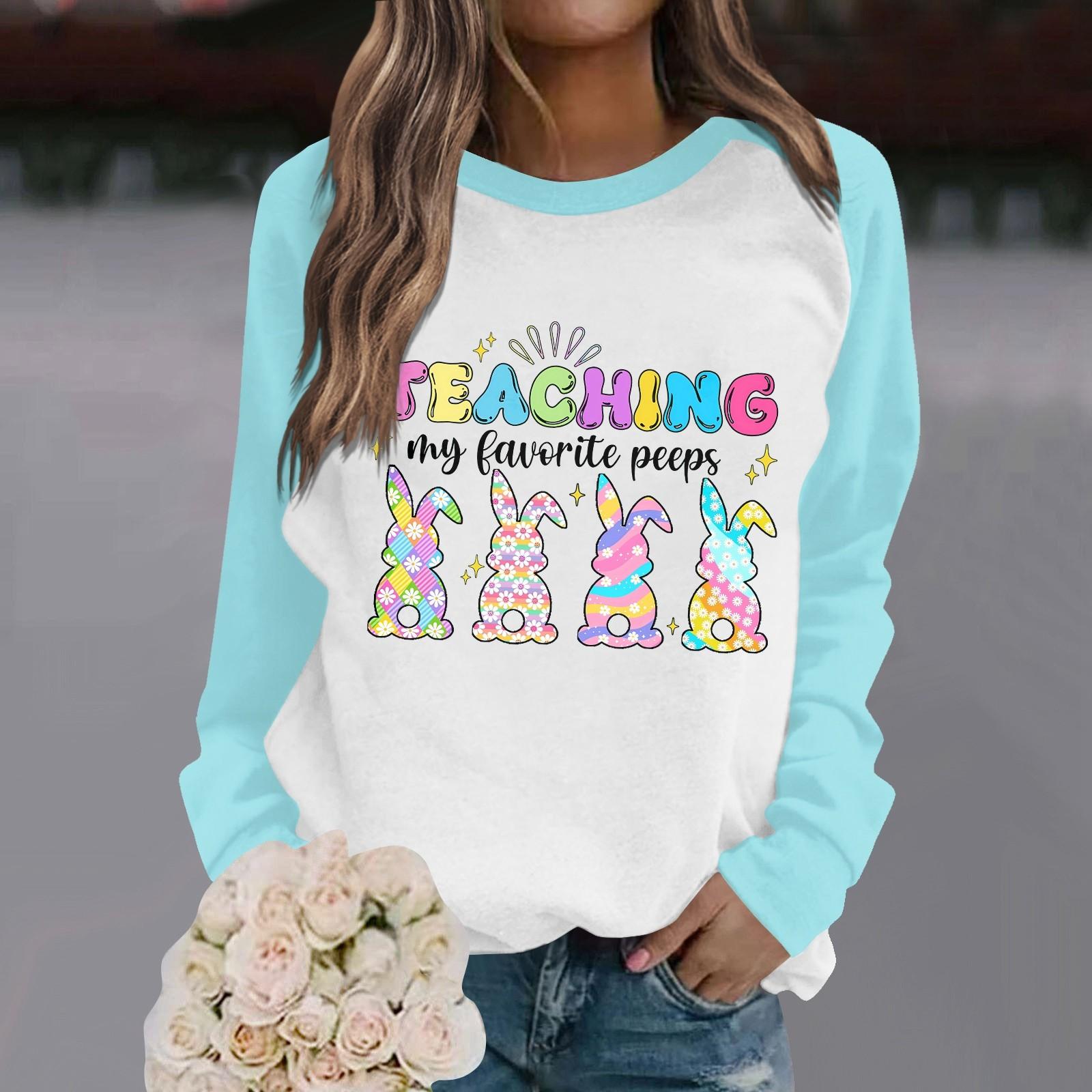 

Women s Fashion Casual Plunging Sleeve Top Easter Printed Round Neck Sweatshirt XXL