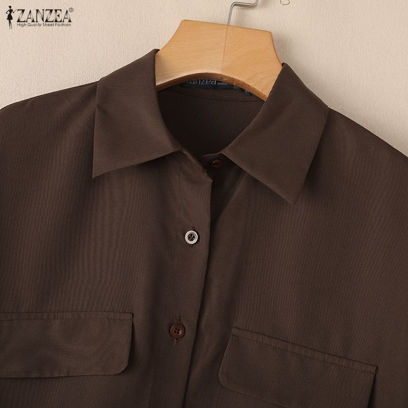 ZANZEA Women Casual Turn Down Collar Loose Half Sleeve Dress